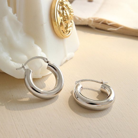 *NEW 18K Gold Tube Hoop Earrings C6 - Picture 4 of 9